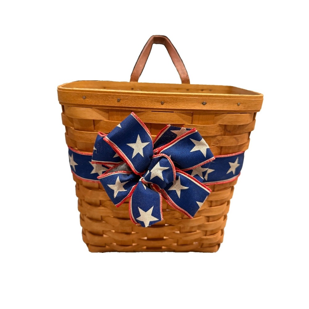 Longaberger 2001 Patriotic Basket Handwoven Star Bow USA Plastic Liner Set VTG